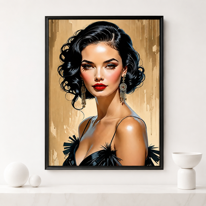 The Retro Glamour Lady 鈥?Bold Vintage Portrait Wall Art on Natural Wood Canvas | W113
