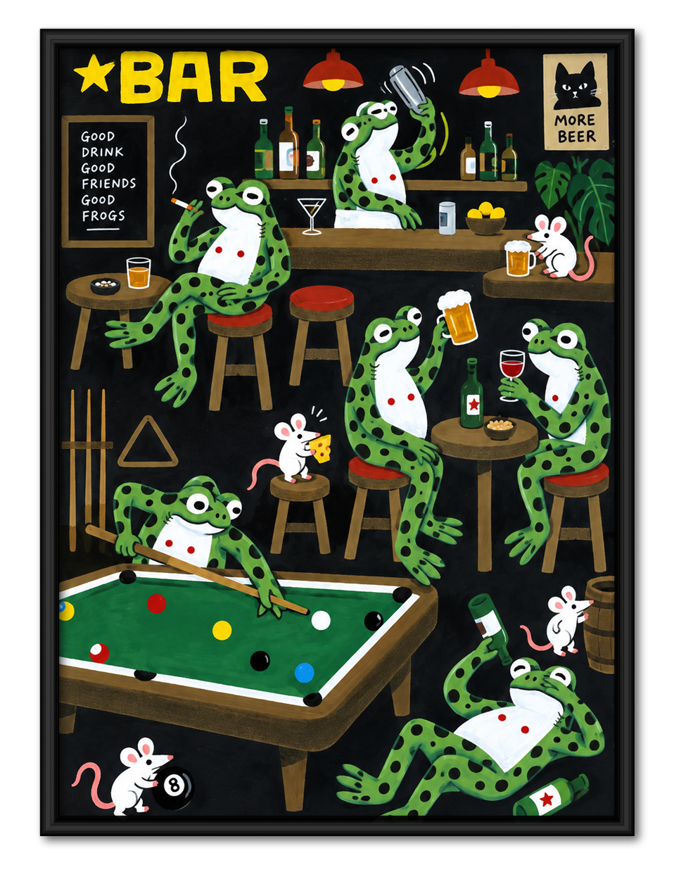 Frogs at the Bar Playful Wall Art