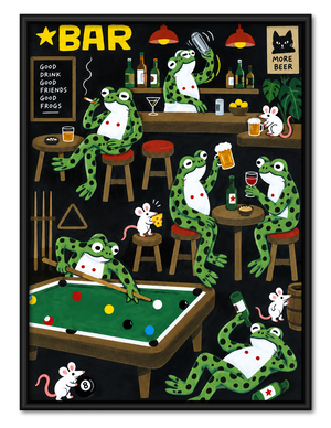 Frogs at the Bar Playful Wall Art