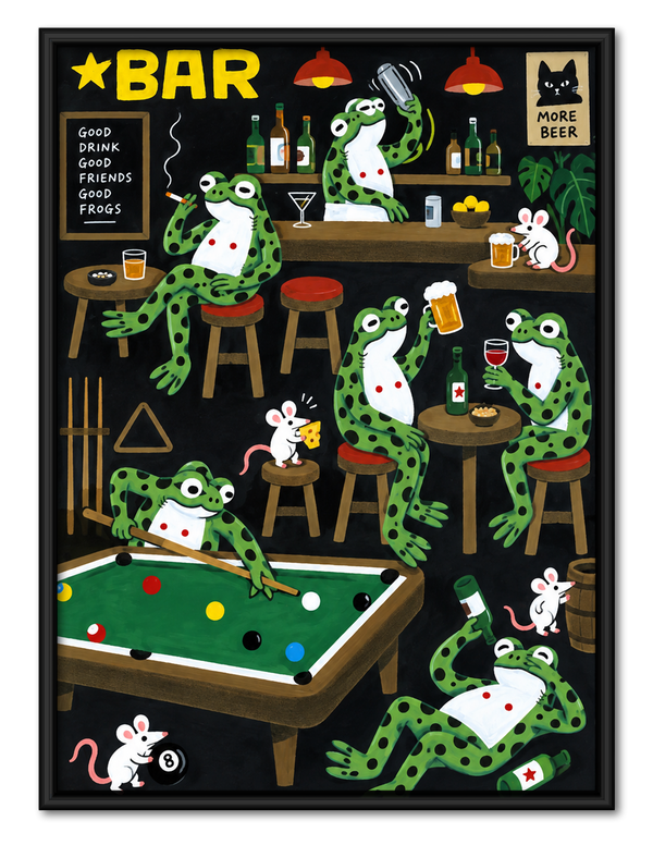 Frogs at the Bar Playful Wall Art
