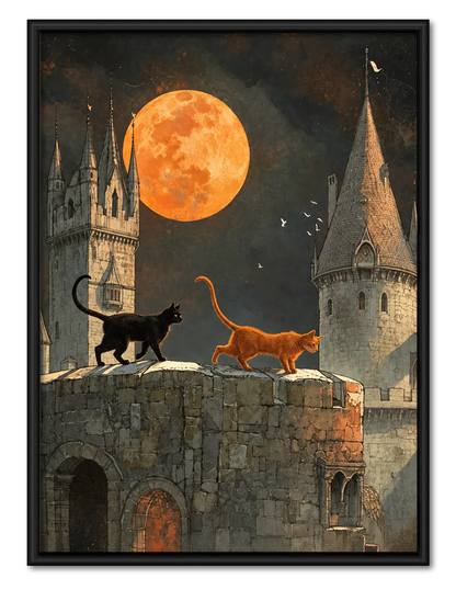 Cats Under Full Moon Castle Wall Art 1