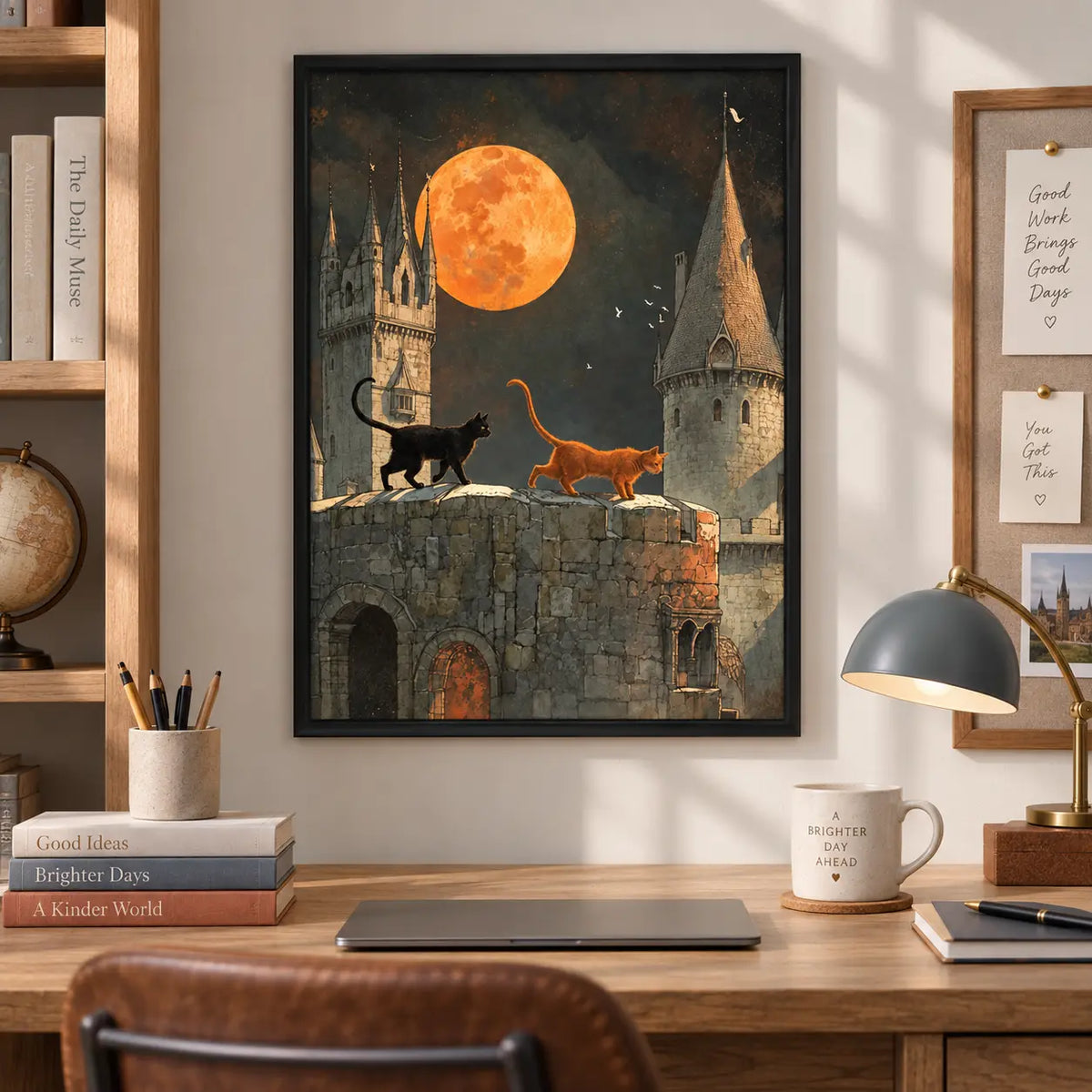 Cats Under Full Moon Castle Wall Art 2