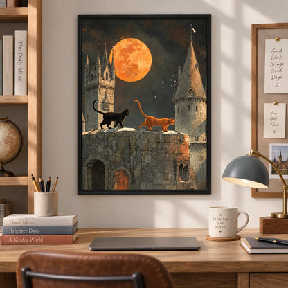 Cats Under Full Moon Castle Wall Art 2
