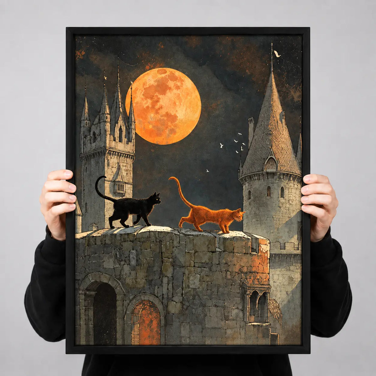 Cats Under Full Moon Castle Wall Art 3