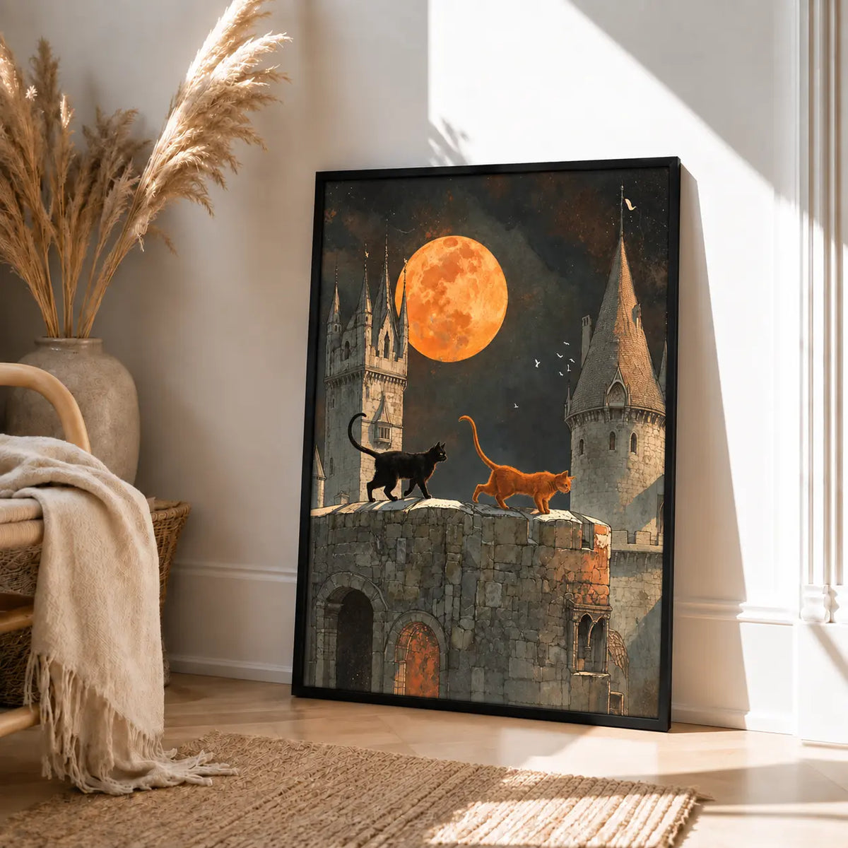 Cats Under Full Moon Castle Wall Art 4