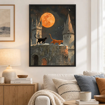 Cats Under Full Moon Castle Wall Art 5