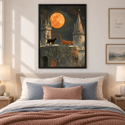Cats Under Full Moon Castle Wall Art 6