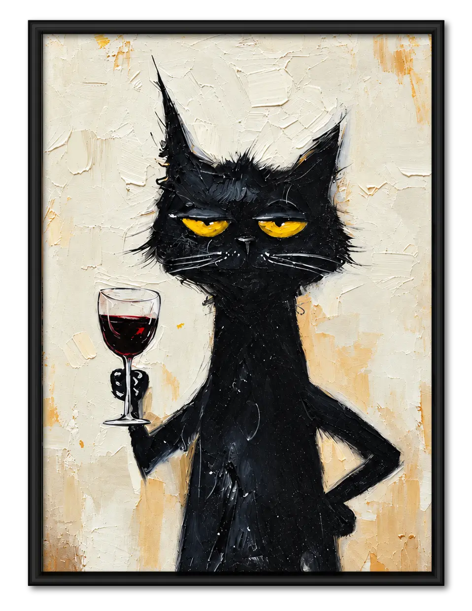Black Cat Wine Portrait Wall Art 1