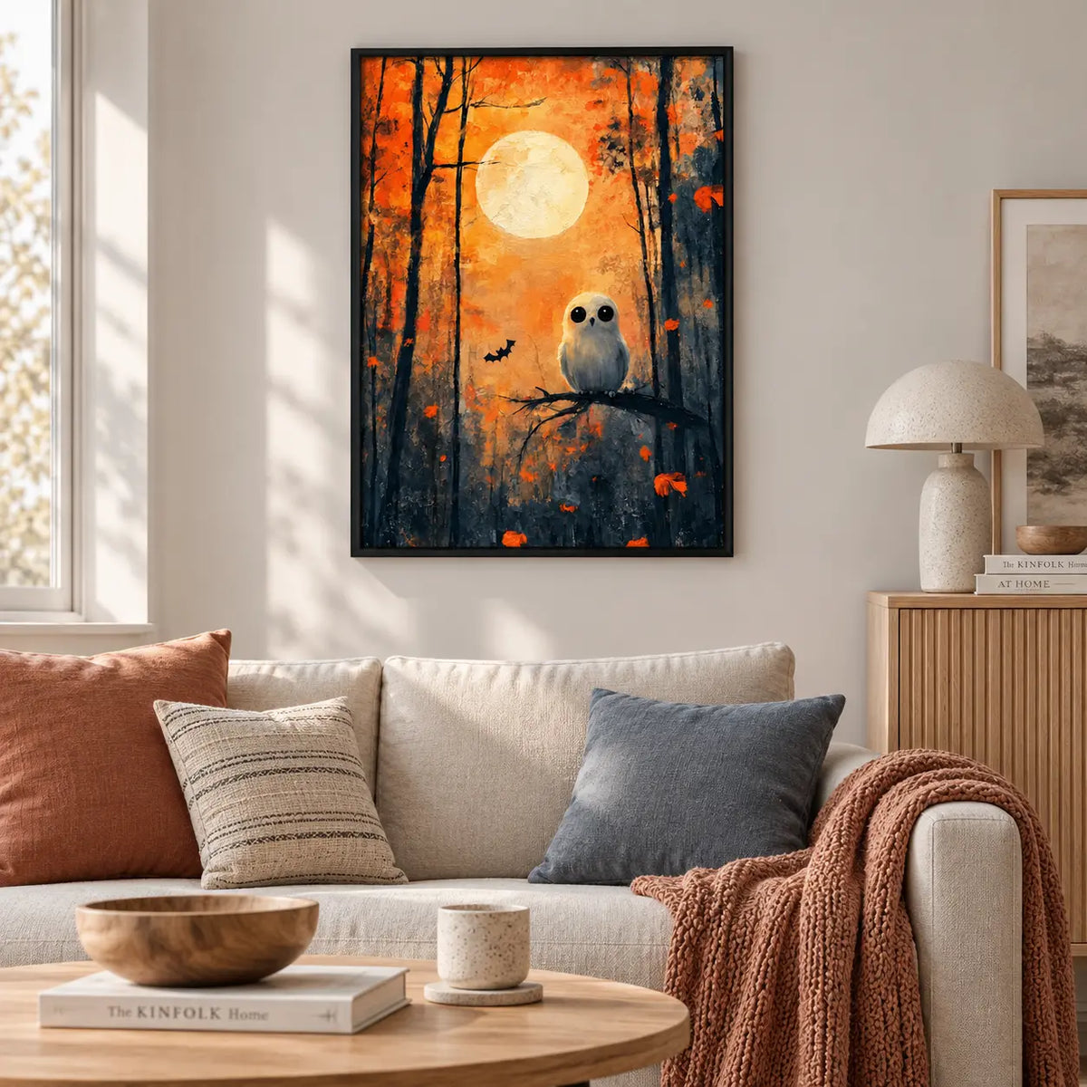 Owl Autumn Moon Forest Wall Art 2