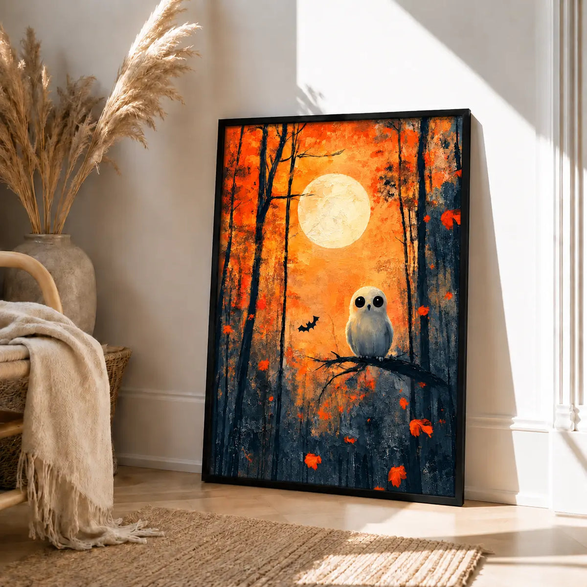 Owl Autumn Moon Forest Wall Art 4