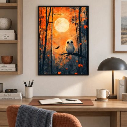 Owl Autumn Moon Forest Wall Art 5