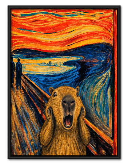 Capybara Scream Starry Night Parody Wall Art 1