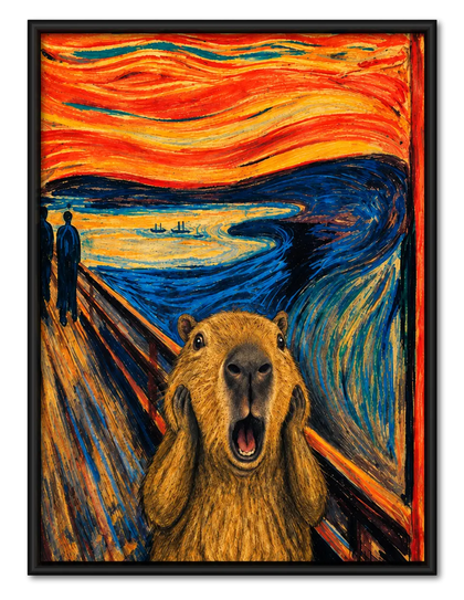 Capybara Scream Starry Night Parody Wall Art