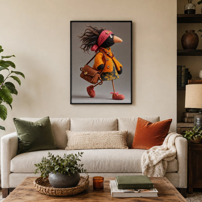 Boho Bird Lady Felt Canvas Wall Art