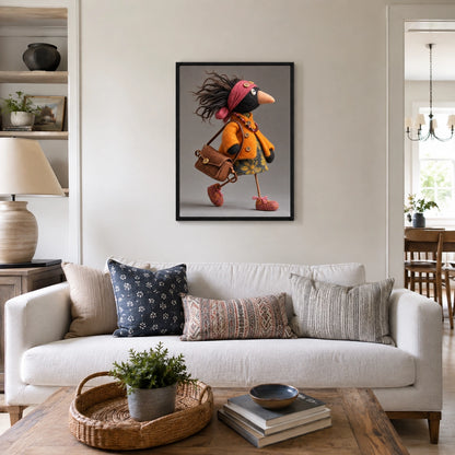 Boho Bird Lady Felt Canvas Wall Art