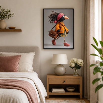 Boho Bird Lady Felt Canvas Wall Art