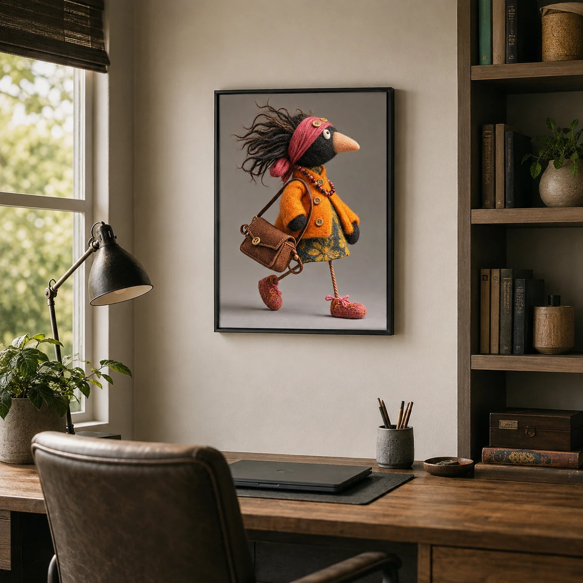 Boho Bird Lady Felt Canvas Wall Art