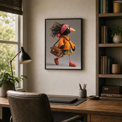 Boho Bird Lady Felt Canvas Wall Art