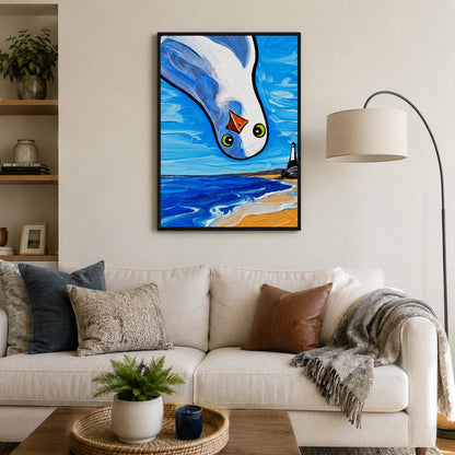 Bold Seagull Coastal Oil Style Canvas Wall Art