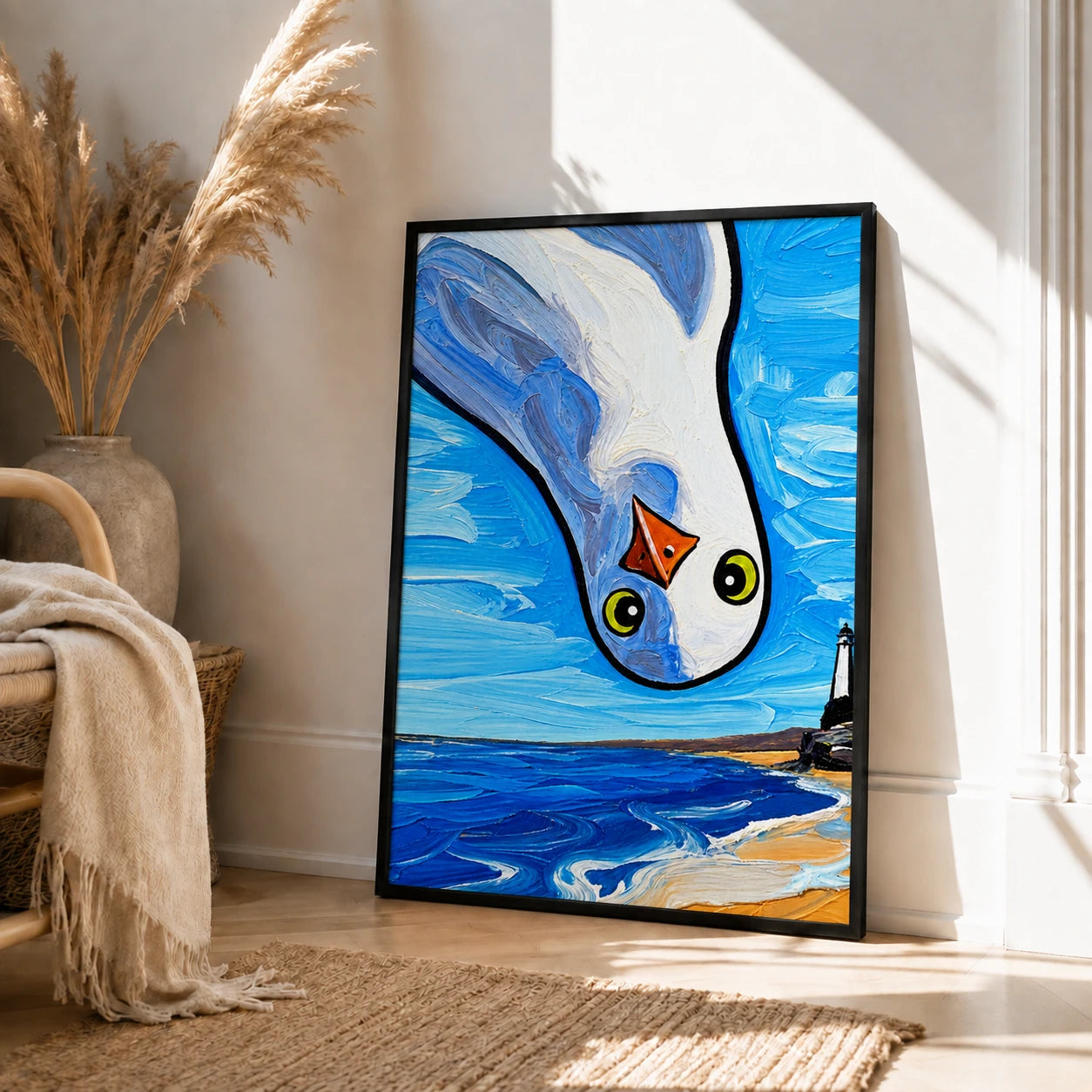 Bold Seagull Coastal Oil Style Canvas Wall Art