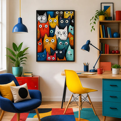Colorful Cartoon Cats Pop Art Canvas Wall Art