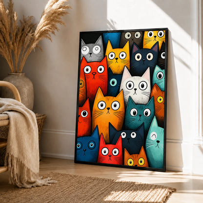 Colorful Cartoon Cats Pop Art Canvas Wall Art