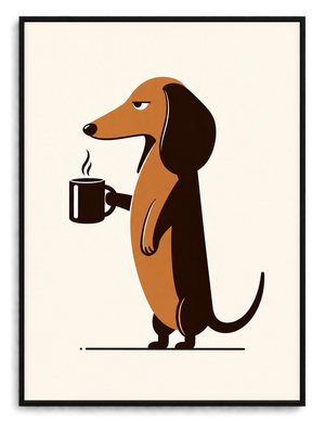Dachshund Coffee Lover Art - Funny Dog Wall Decor