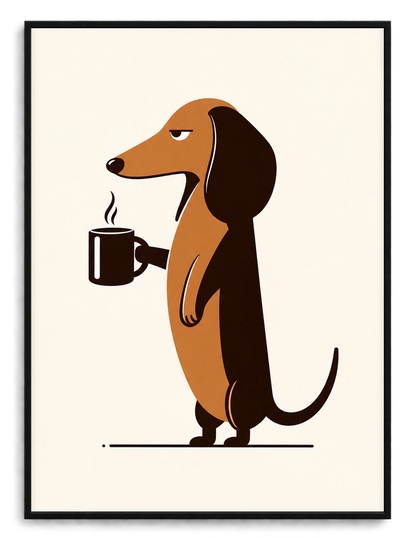 Dachshund Coffee Lover Art - Funny Dog Wall Decor