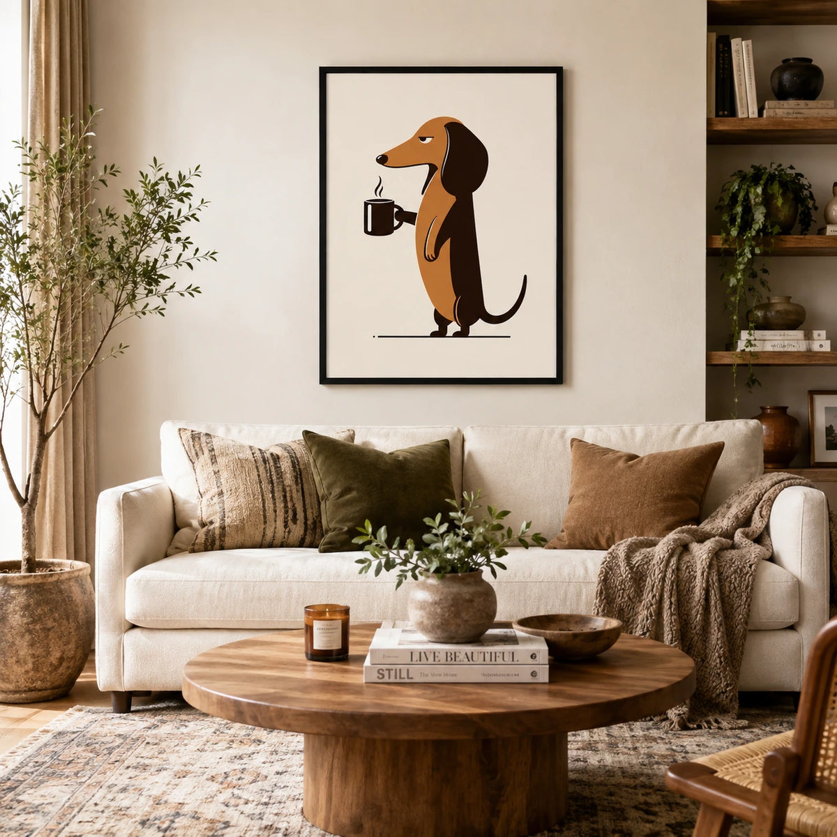 Dachshund Coffee Lover Art - Funny Dog Wall Decor