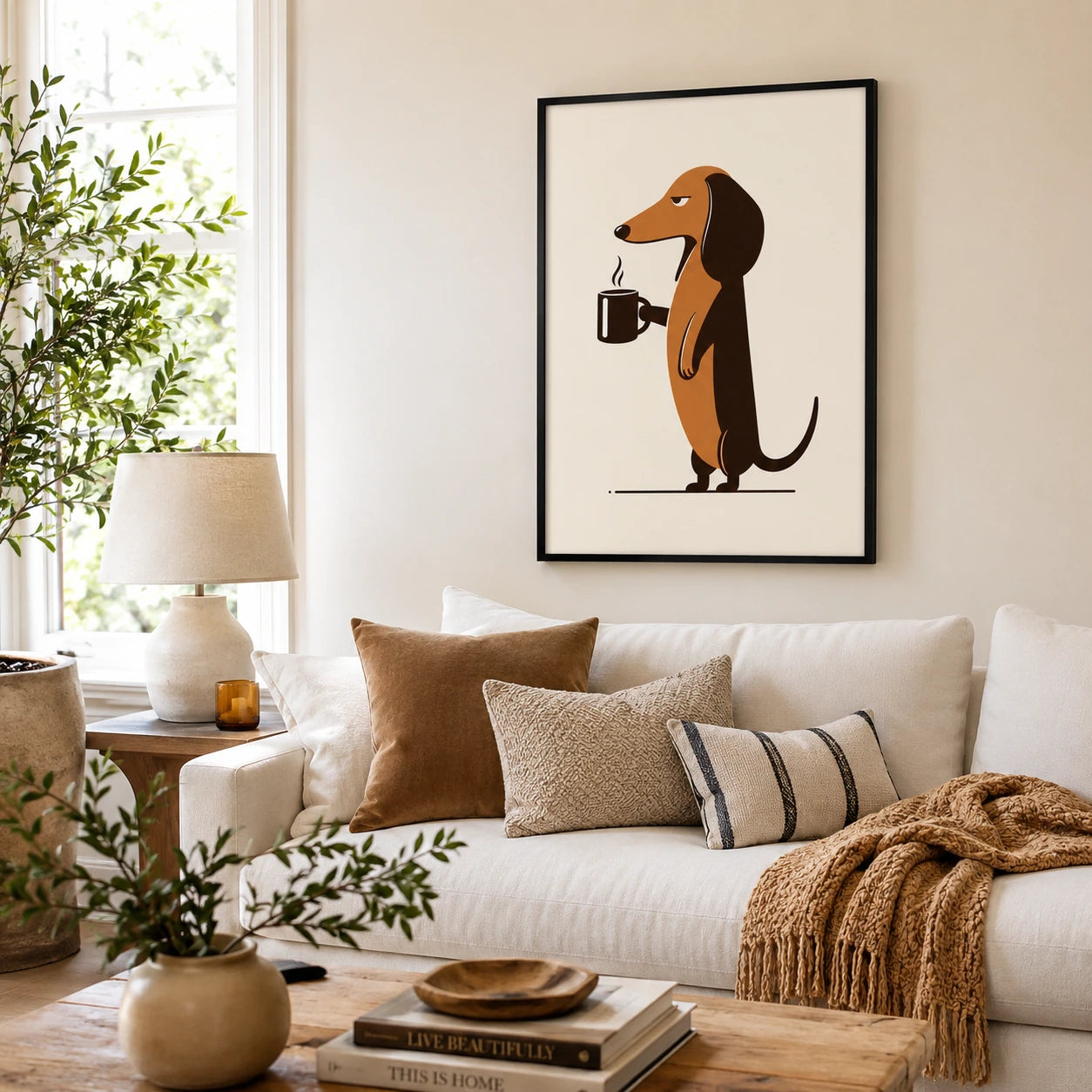 Dachshund Coffee Lover Art - Funny Dog Wall Decor