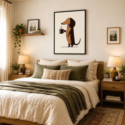 Dachshund Coffee Lover Art - Funny Dog Wall Decor