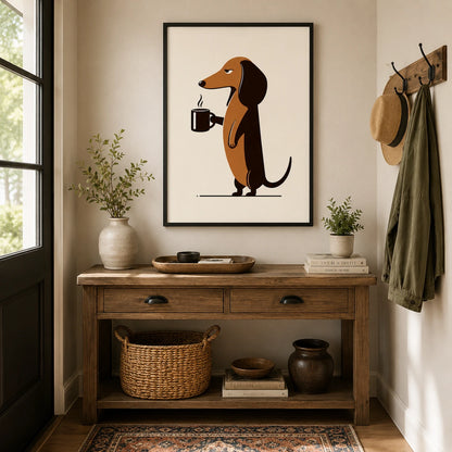 Dachshund Coffee Lover Art - Funny Dog Wall Decor