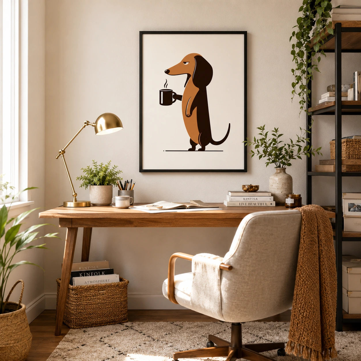 Dachshund Coffee Lover Art - Funny Dog Wall Decor