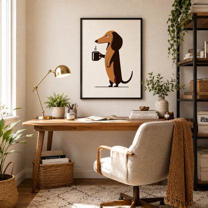 Dachshund Coffee Lover Art - Funny Dog Wall Decor