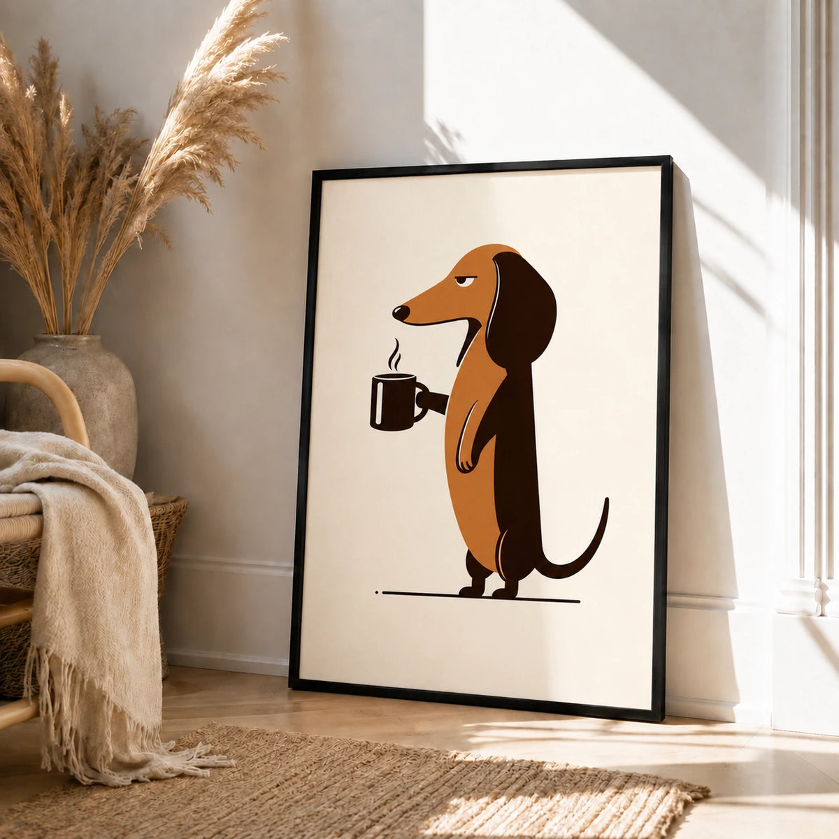 Dachshund Coffee Lover Art - Funny Dog Wall Decor
