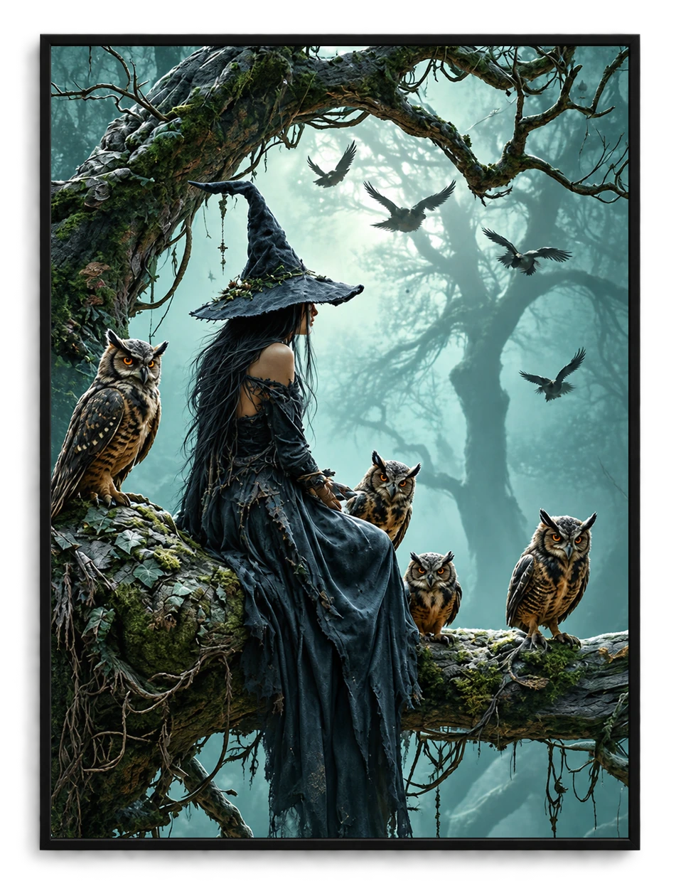 Dark Forest Witch Owl Fantasy Canvas Art
