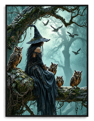 Dark Forest Witch Owl Fantasy Canvas Art
