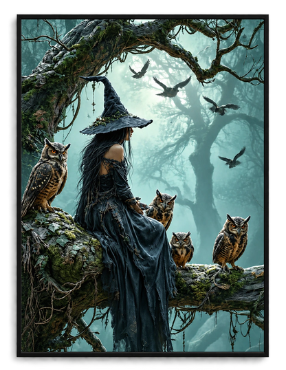 Dark Forest Witch Owl Fantasy Canvas Art