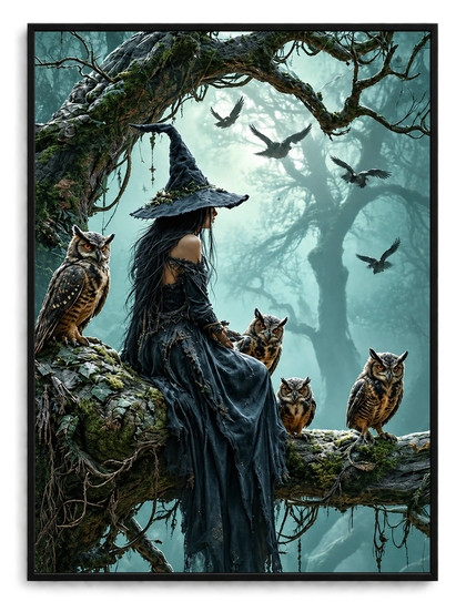 Dark Forest Witch Owl Fantasy Canvas Art