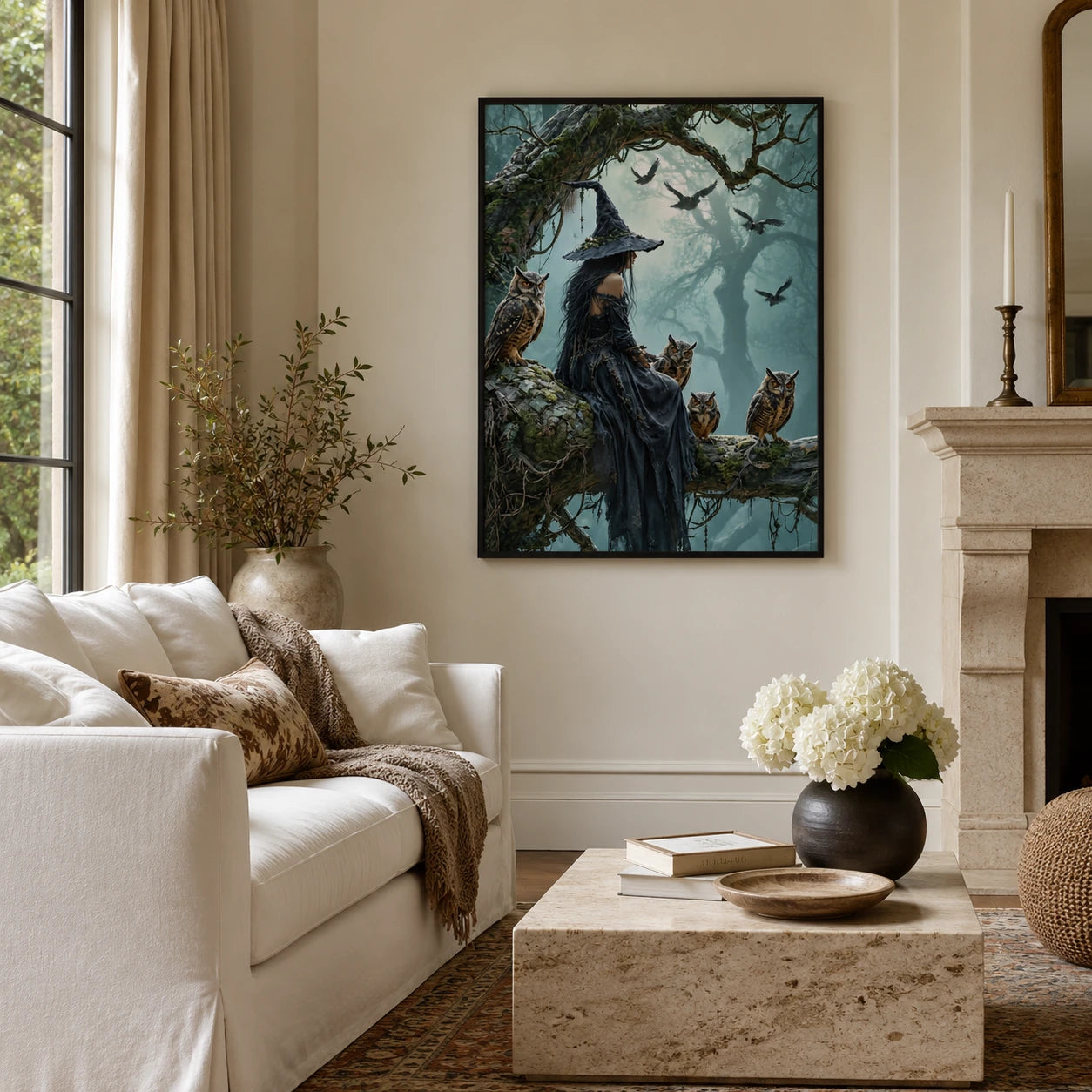 Dark Forest Witch Owl Fantasy Canvas Art
