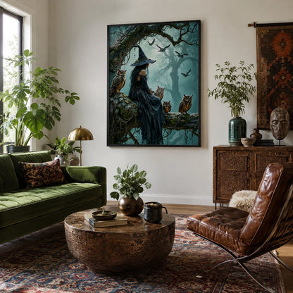 Dark Forest Witch Owl Fantasy Canvas Art