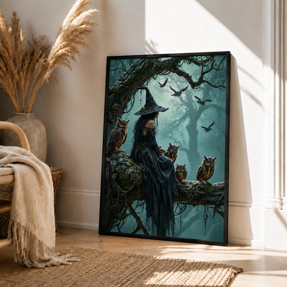 Dark Forest Witch Owl Fantasy Canvas Art