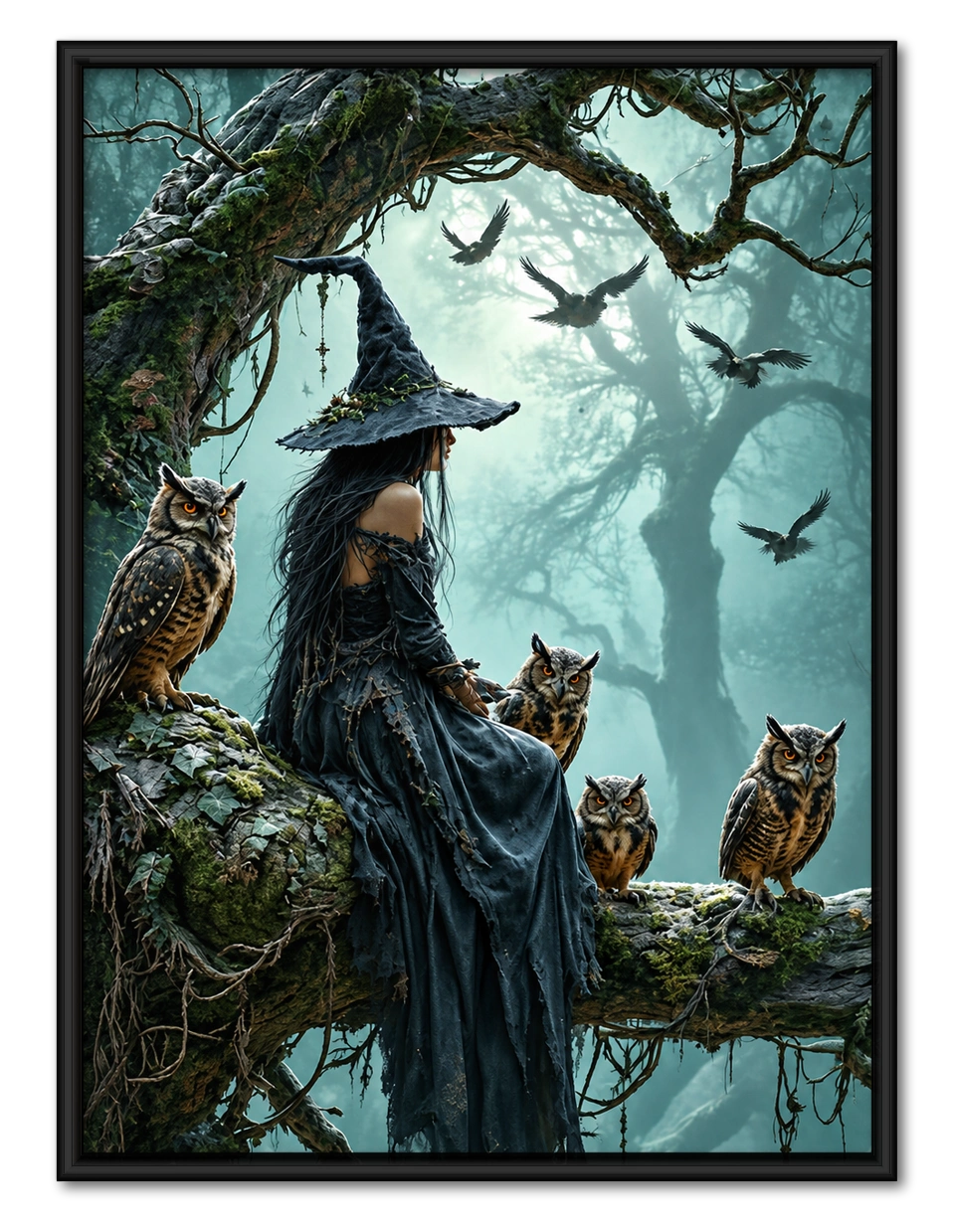 Dark Forest Witch Owl Fantasy Canvas Art