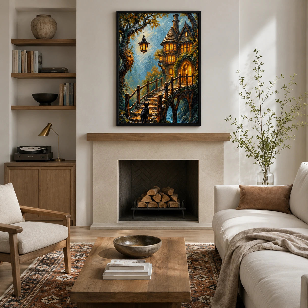 Fantasy Cat Enchanted Cottage Canvas Wall Art