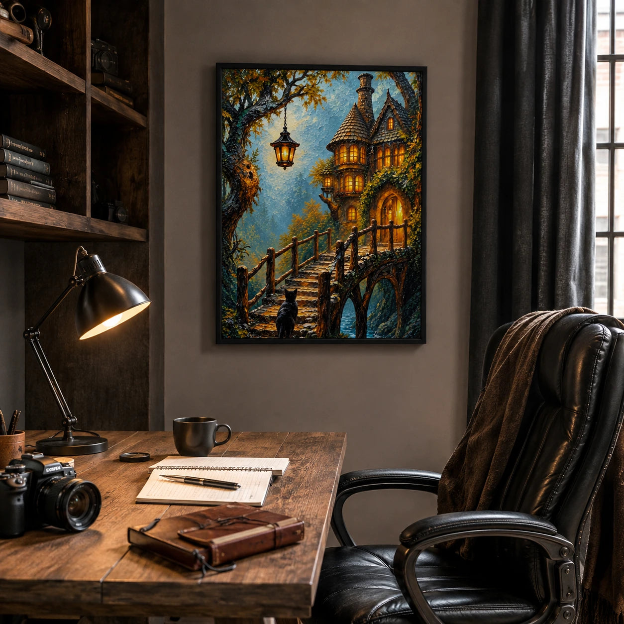 Fantasy Cat Enchanted Cottage Canvas Wall Art