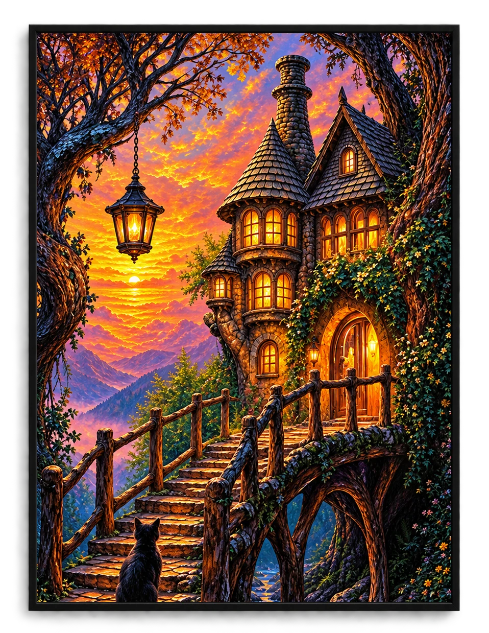Fantasy Enchanted Castle Cat Canvas Art Print