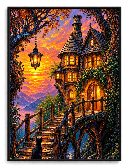 Fantasy Enchanted Castle Cat Canvas Art Print