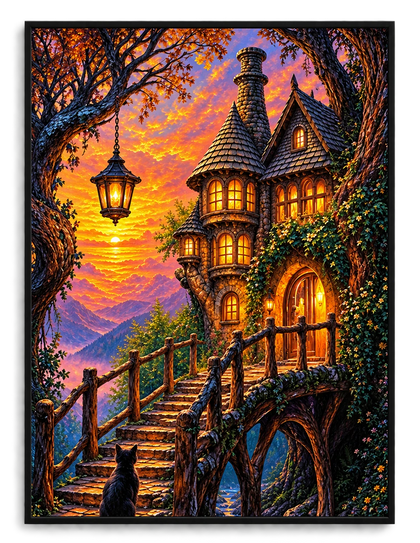 Fantasy Enchanted Castle Cat Canvas Art Print