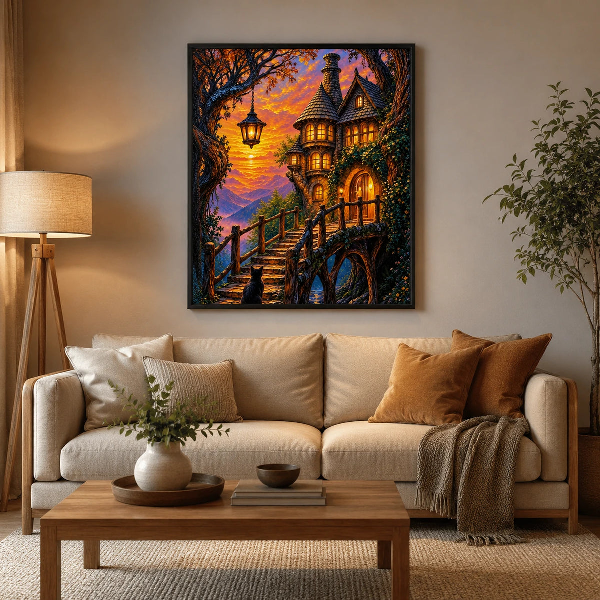 Fantasy Enchanted Castle Cat Canvas Art Print