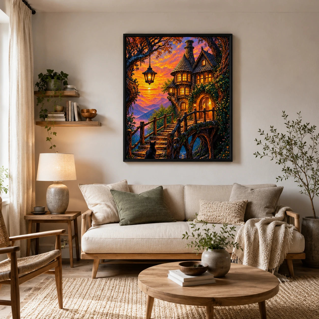 Fantasy Enchanted Castle Cat Canvas Art Print